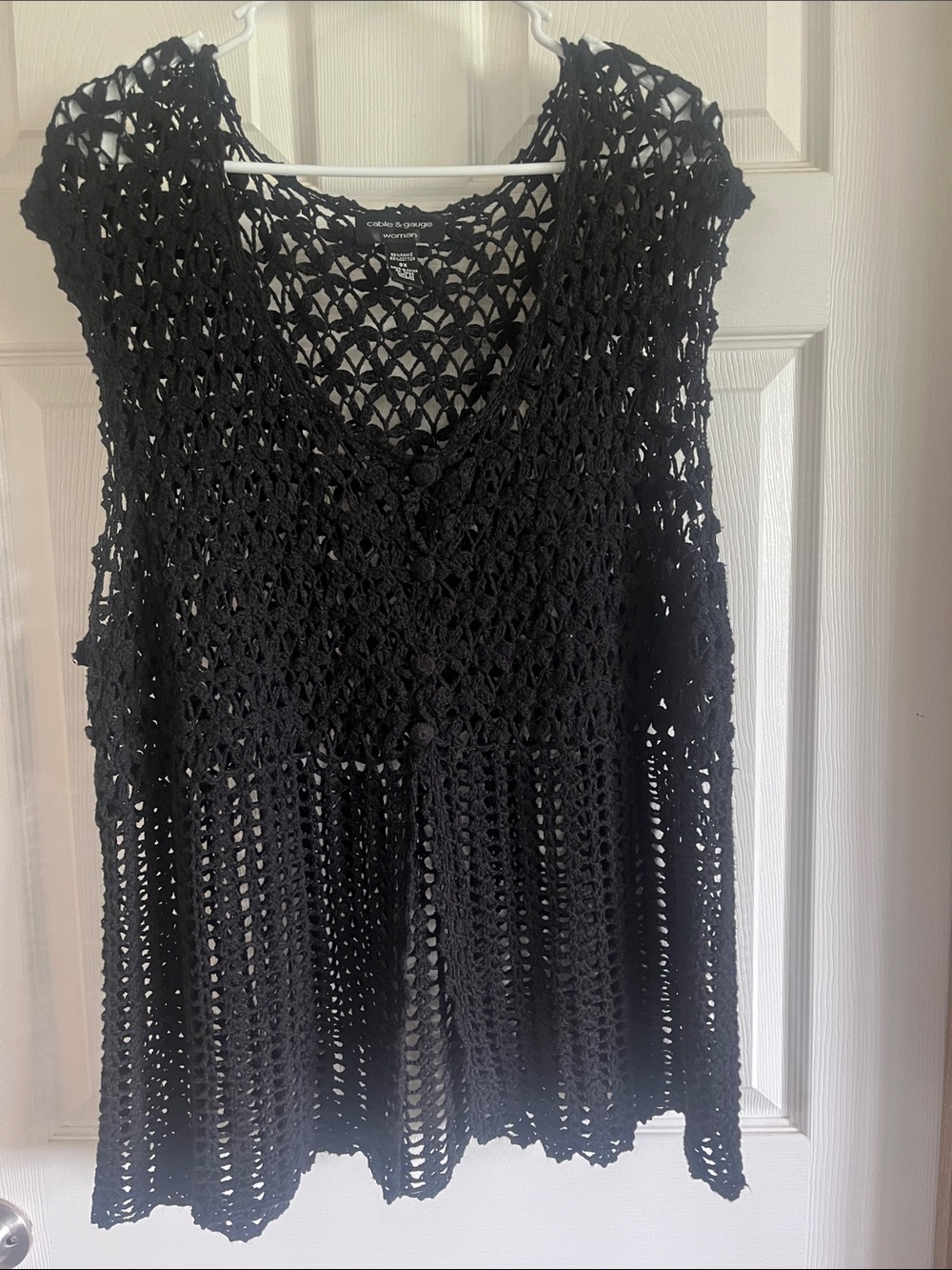 Cable & Gauge Black Crochet Open-Knit Button Front Top Size 3X